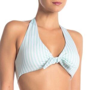 Free Press Trixie Striped Knotted Halter Bikini Swim Top Medium New Green White